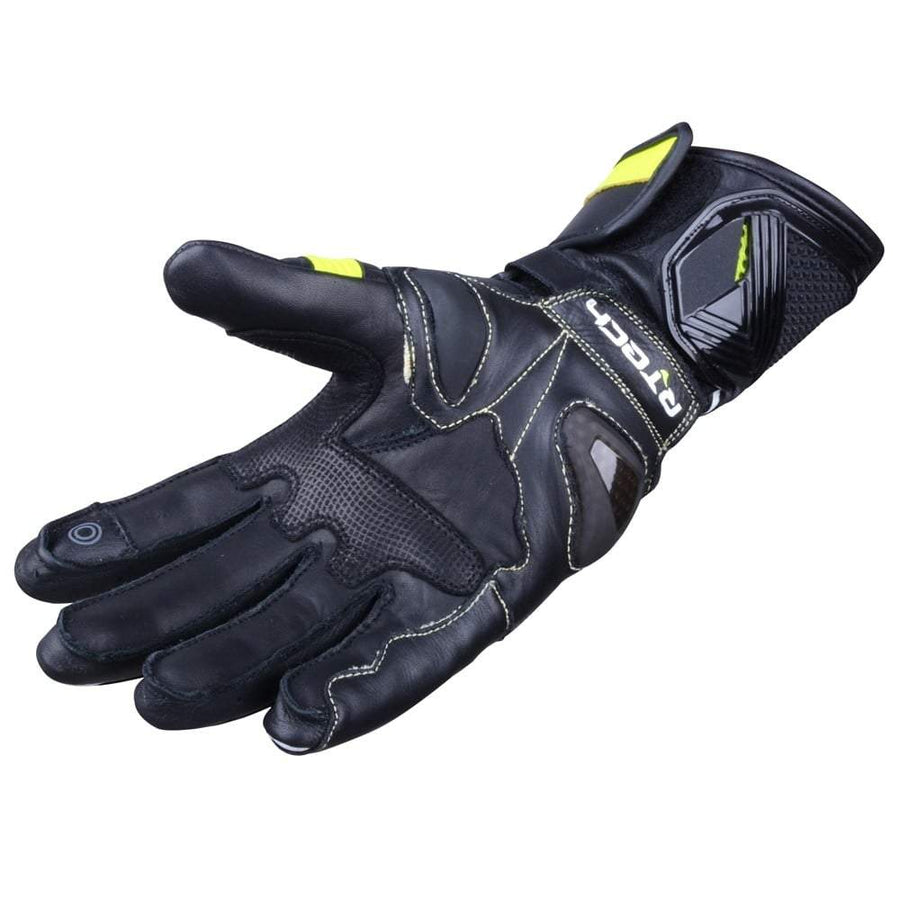 R-Tech Robo Lady Motorcycle Racing Leather Gloves (Black/Fluro Yellow) - Touch Screen - DublinLeather