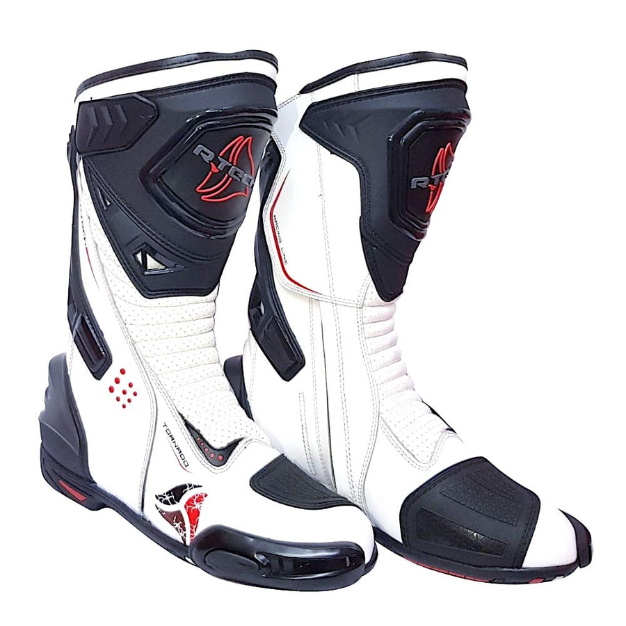 R-Tech Tornado Unisex Waterproof Motorcycle Racing Style Boots - White - DublinLeather