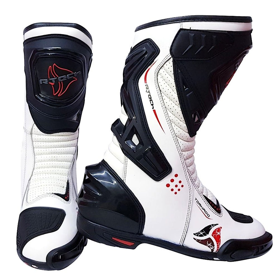 R-Tech Tornado Unisex Waterproof Motorcycle Racing Style Boots - White - DublinLeather