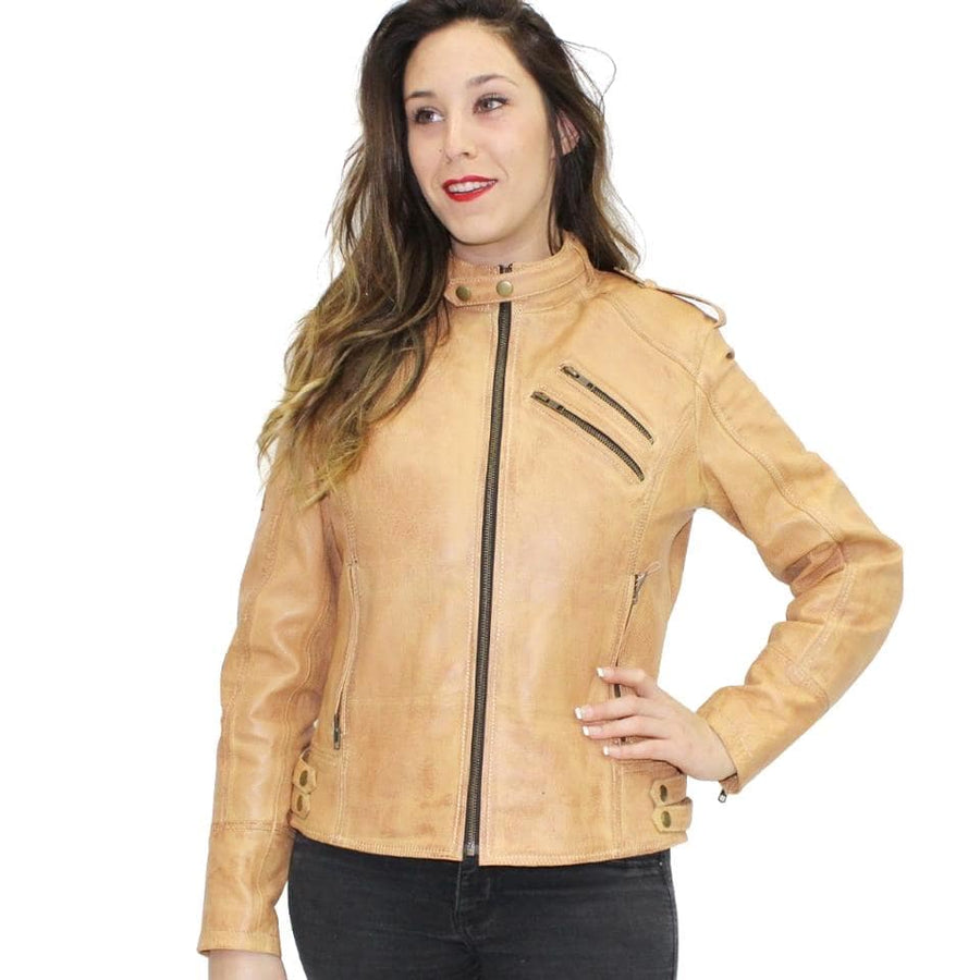 R-Tech Bold Lady Leather Motorbike Jacket - Tan - DublinLeather