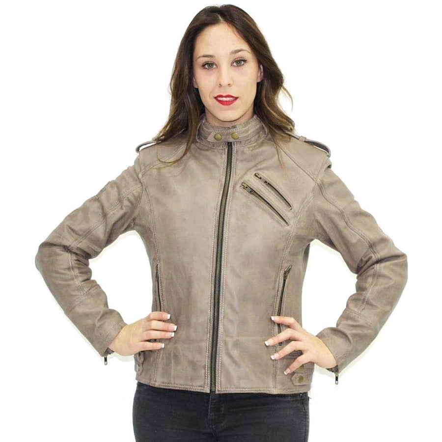 R-Tech Bold Lady Leather Motorbike Jacket - Taupe - DublinLeather