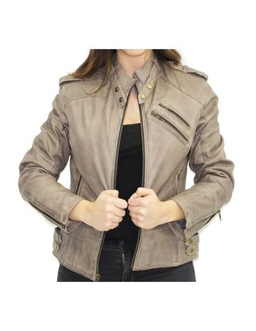 R-Tech Bold Lady Leather Motorbike Jacket - Taupe - DublinLeather