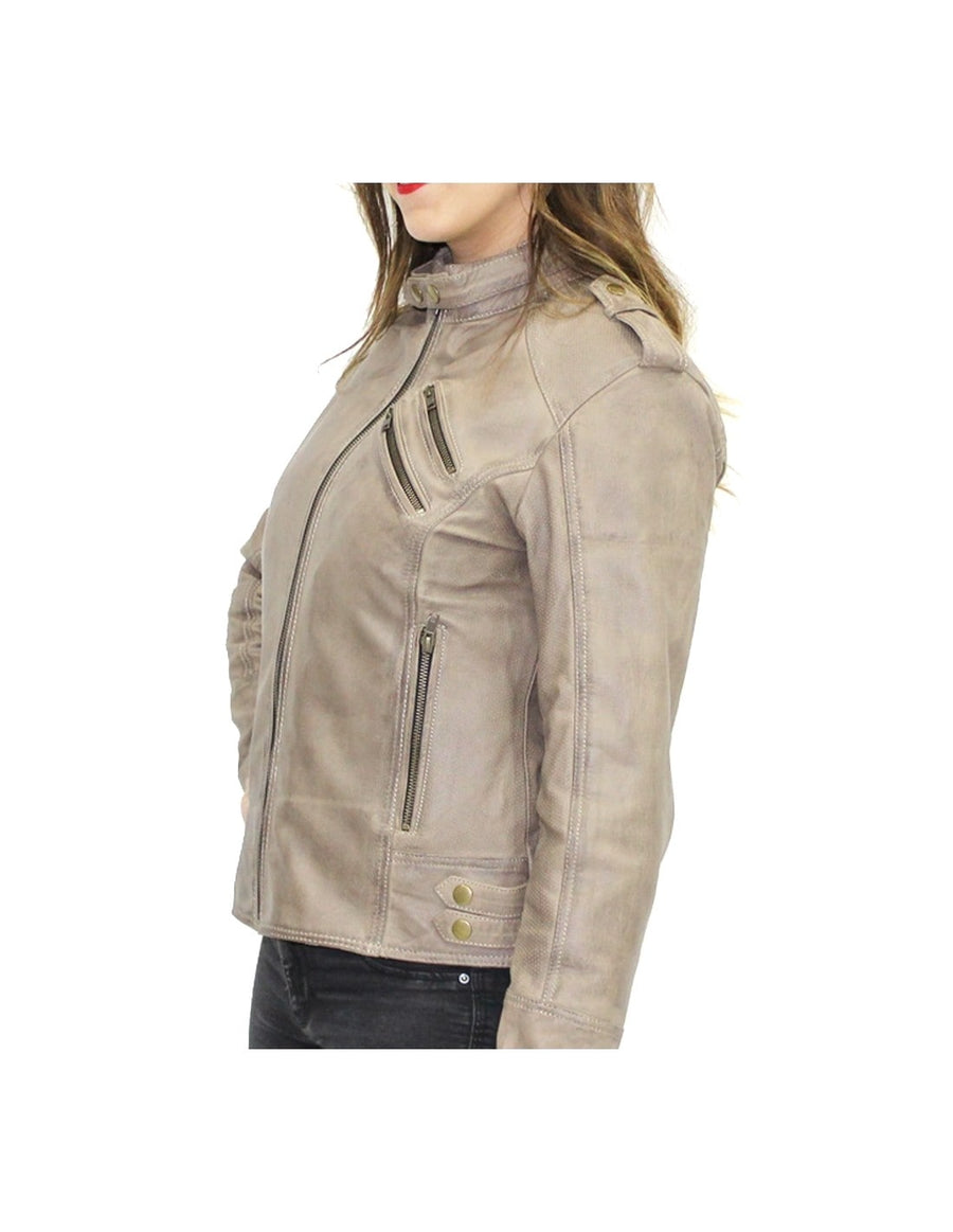 R-Tech Bold Lady Leather Motorbike Jacket - Taupe - DublinLeather