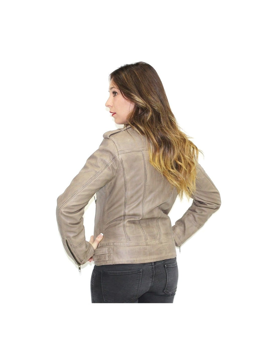 R-Tech Bold Lady Leather Motorbike Jacket - Taupe - DublinLeather