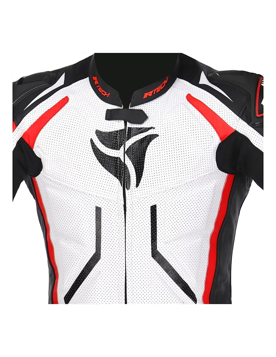 RTech Defender 1Pc Motorcycle GP Racing Suit - White/Red/Black