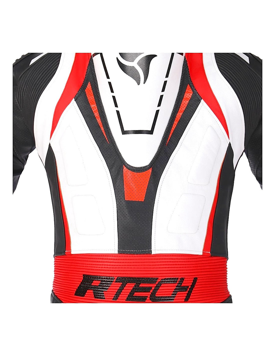 RTech Defender 1Pc Motorcycle GP Racing Suit - White/Red/Black