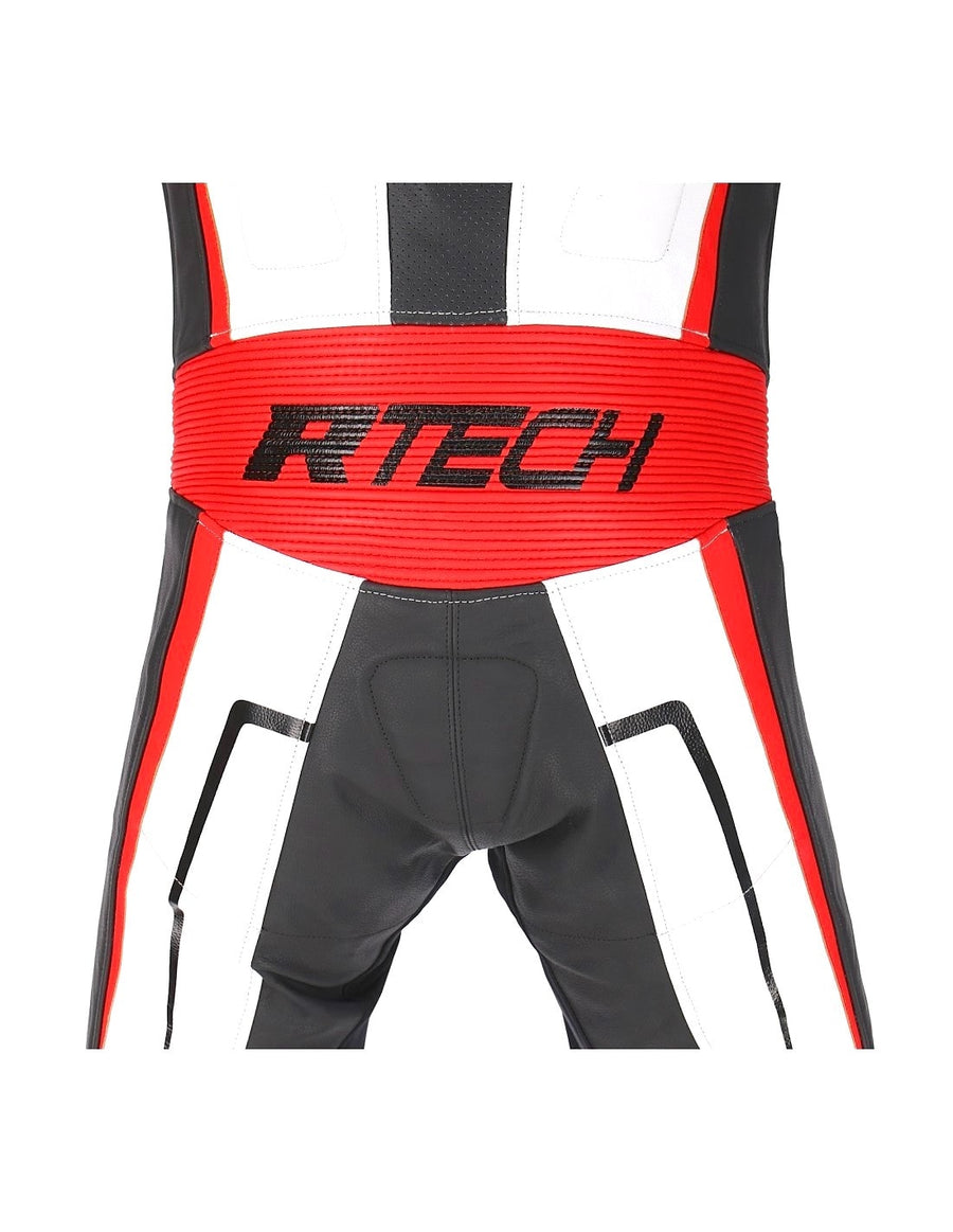 RTech Defender 1Pc Motorcycle GP Racing Suit - White/Red/Black