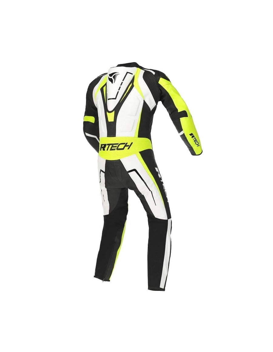 RTech Defender 1Pc Motorcycle GP Racing Suit - White/Fluro Yellow/Black