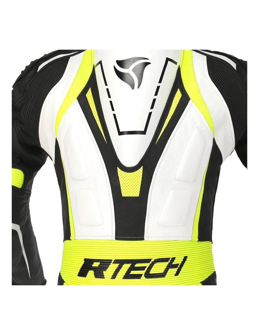 RTech Defender 1Pc Motorcycle GP Racing Suit - White/Fluro Yellow/Black