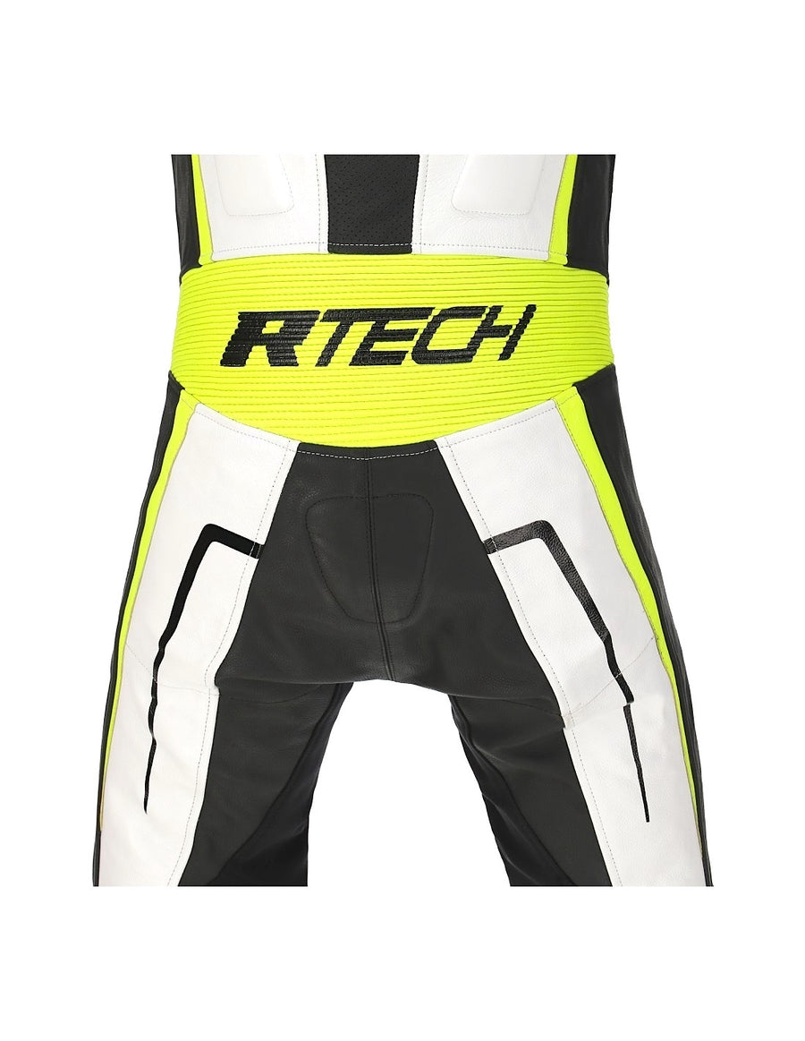 RTech Defender 1Pc Motorcycle GP Racing Suit - White/Fluro Yellow/Black