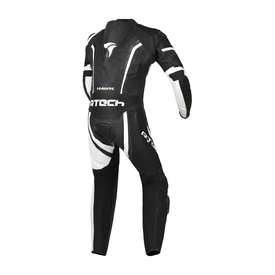 RTech Hawk Mens One Piece Premium Cowhide Motorcycle Suit - Black/White