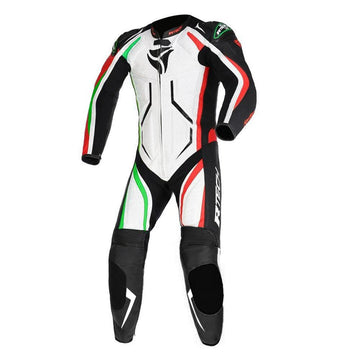 RTech Defender 1Pc Motorcycle GP Racing Suit - White/Black/Red/Green