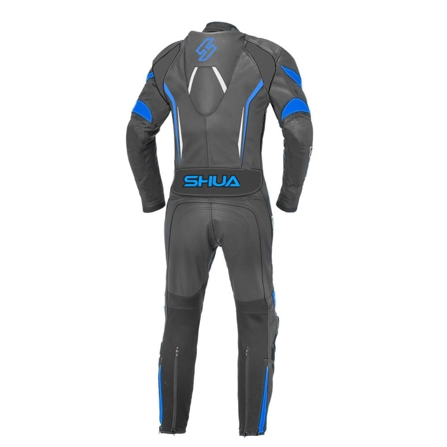 Shua Infinity 1PC Motorcycle Premium Buffalo Leather Suit- CE Certified - (Black/Blue) - DublinLeather