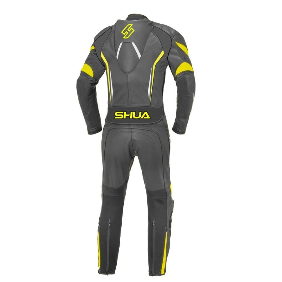 Shua Infinity 1PC Motorcycle Premium Buffalo Leather Suit - CE Certified - (Black/Fluorescent Yellow) - DublinLeather