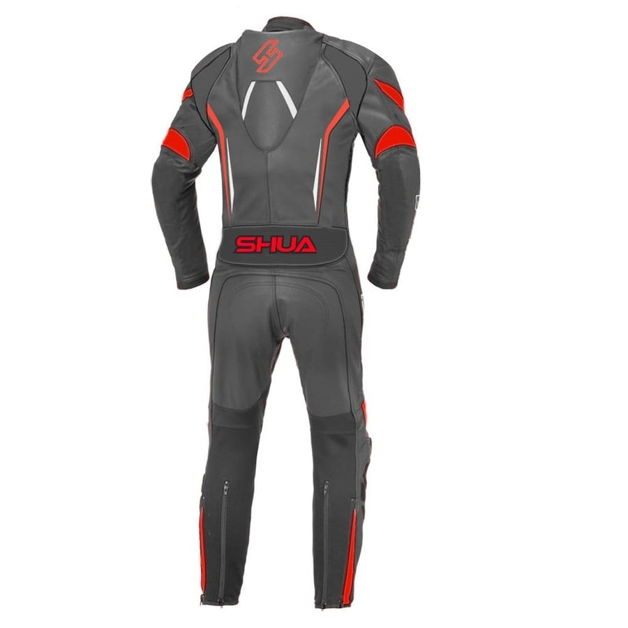 Shua Infinity 1PC Motorcycle Premium Buffalo Leather Suit - CE Certified - (Black/Red) - DublinLeather