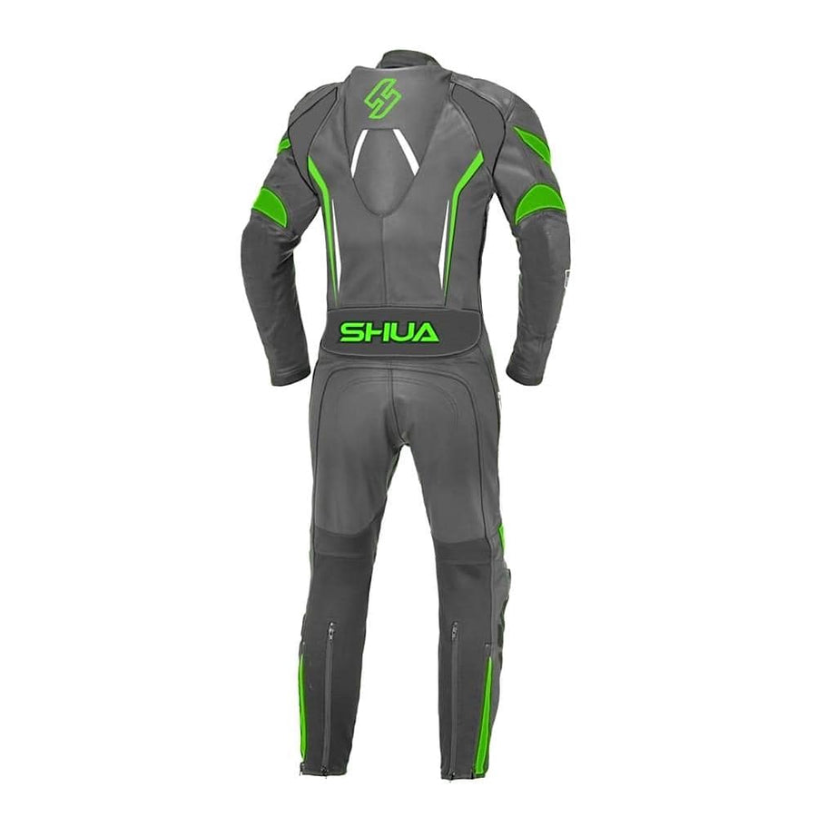 Shua Infinity 1pc Motorcycle Premium Buffalo Leather Suit - CE Certified - (Black/Green) - DublinLeather