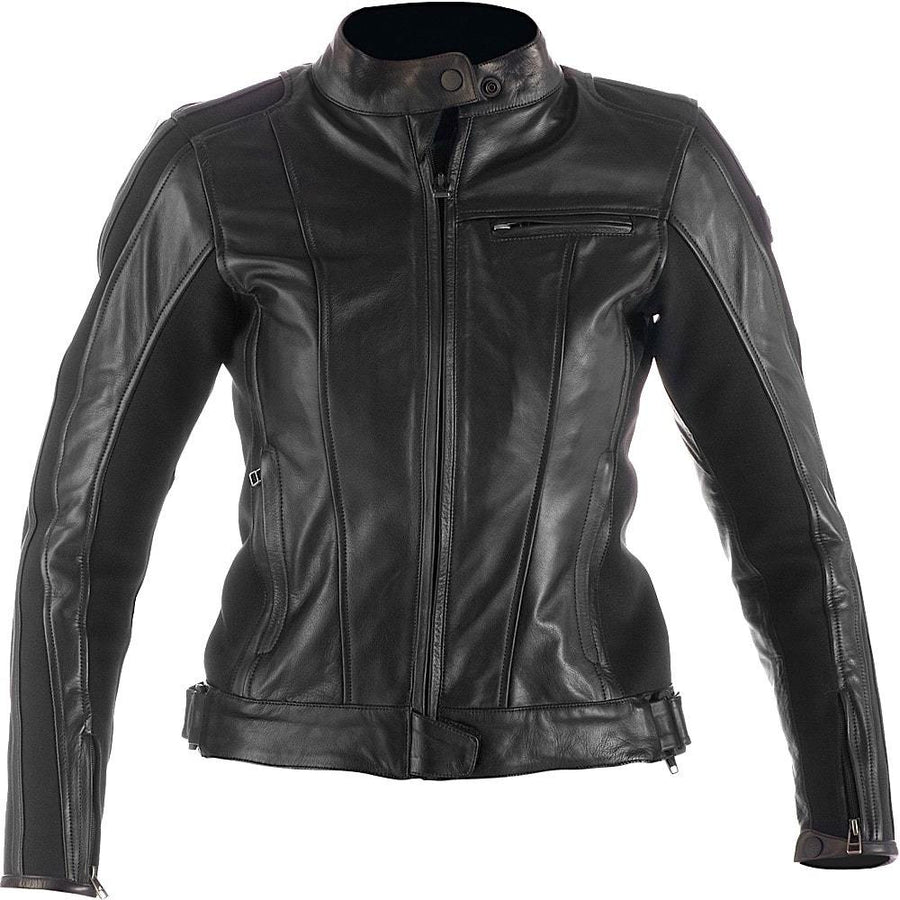 Spyke Stripe Lady GP Cowhide Leather Motorbike Jacket - Black - DublinLeather